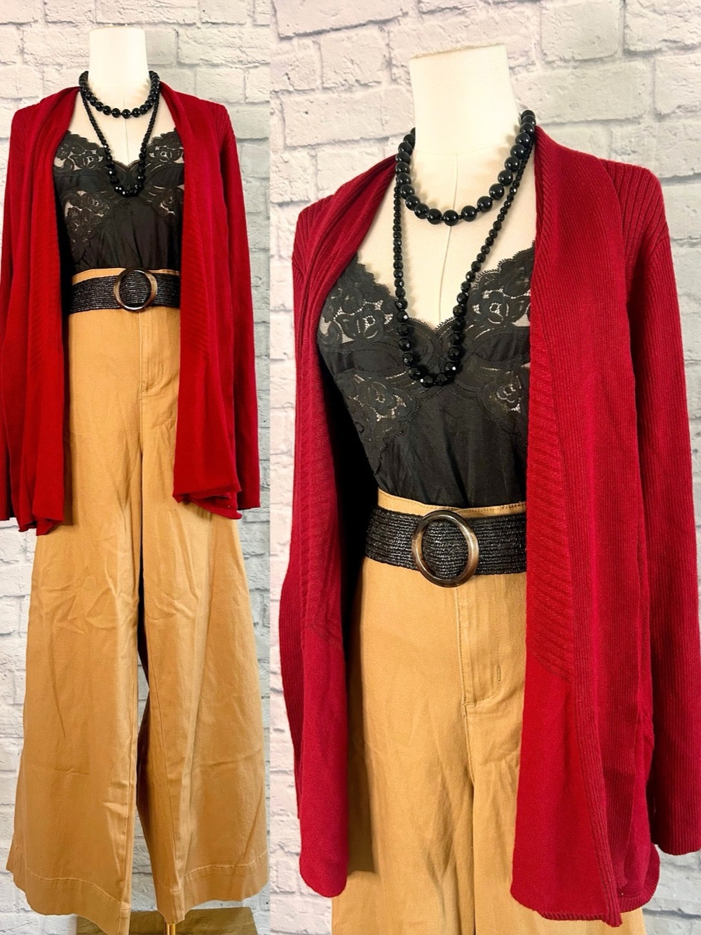 Womens Fall Autumnal Deep Red Wine Maroon Open Front Cardigan Sweater Long Cozy